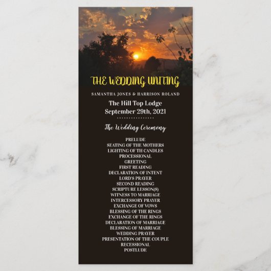 Abend Sonnenuntergang, rustikale Hochzeit Programm (Vorderseite)