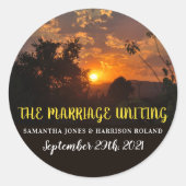 Abend Sonnenuntergang, rustikale Hochzeit Runder Aufkleber (Vorderseite)