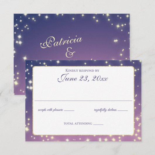 Abend Stars Twinkle Wedding Response RSVP Karte (Vorne/Hinten)