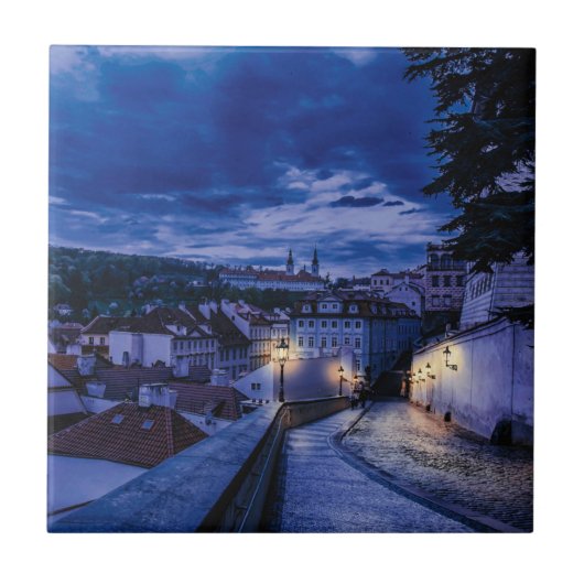 Abend Straße in Prag Fliese (Vorderseite)