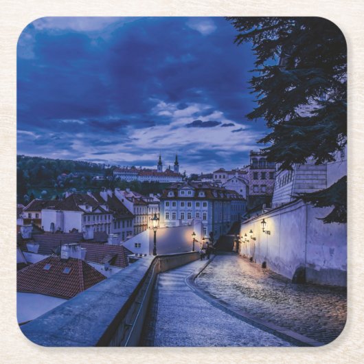 Abend Straße in Prag Rechteckiger Pappuntersetzer (Vorderseite)