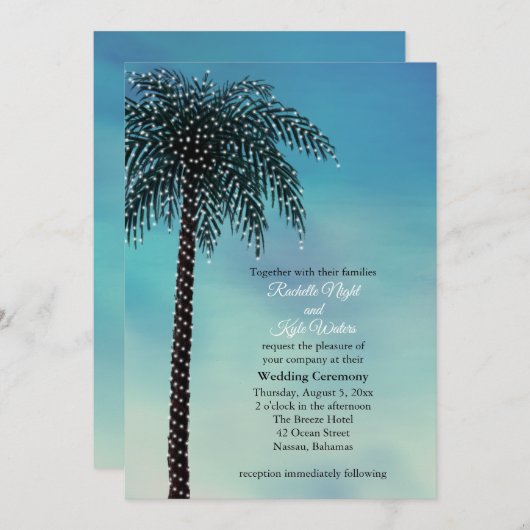 Abend String Lights Palm Tree Einladung Hochzeit (Vorne/Hinten)