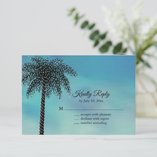 Abend String Lights Palm Tree UAWG türkis RSVP Karte (Stehend Vorderseite)