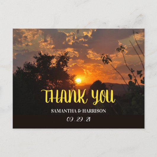 Abend Sunset Scene, Rustic Wedding Danke Postkarte (Vorderseite)