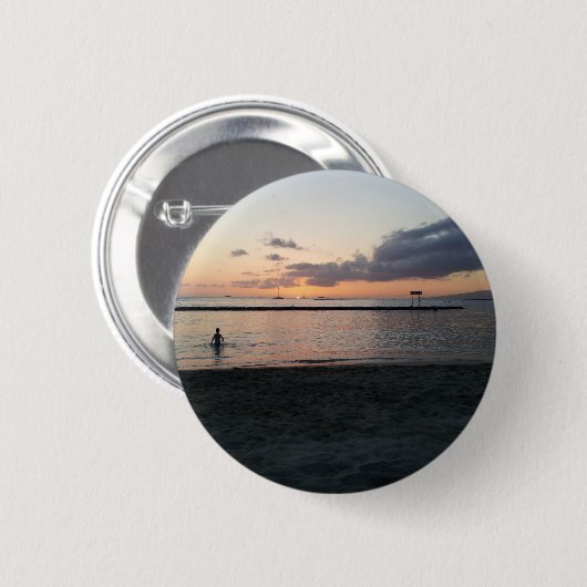 Abend Sunset Tropical Beach Waikiki Oahu Hawaii Button (Vorne & Hinten)