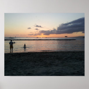 Abend Sunset Tropical Beach Waikiki Oahu Hawaii Poster