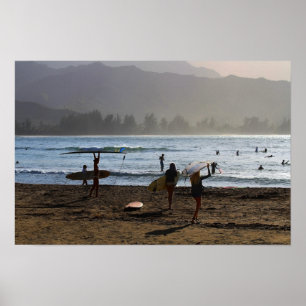 Abend-Surfer, Hanalei Bay, Kauai Poster