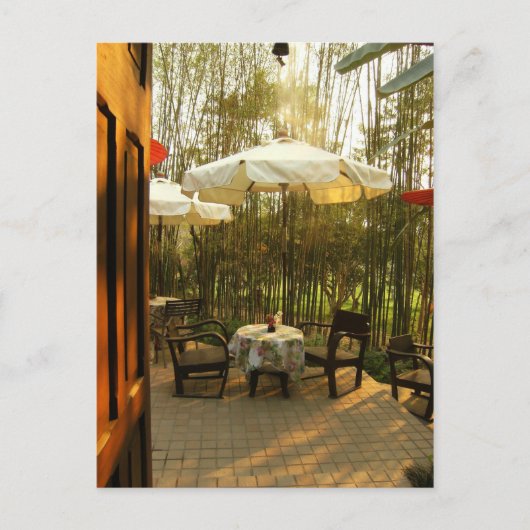 Abend Tee am Bambushain Postkarte (Vorderseite)