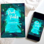 Abend Tropical Palm Lichter Pool Party Sweet 16 Einladung<br><div class="desc">Lassen Sie sich mit unseren coolen Abend tropischen Sweet 16 Geburtstagseinladungen verwöhnen! Mit einem tropischen Top-Blick mit Blätter aus Palmen und Monstera-Illustrationen mit Saitenlicht auf einem beleuchteten Blauwasserbecken. Ideal für eine süße 16 Geburtstagsfeier oder einen Sommerurlaub.</div>