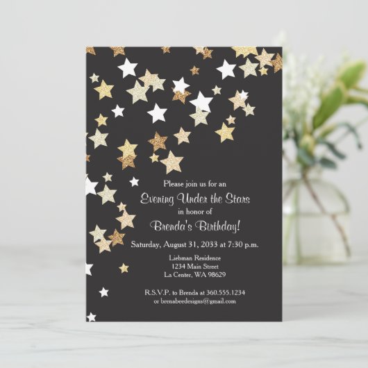 Abend unter den Sternen mit GoldGlitzer Einladung (Stehend Vorderseite)