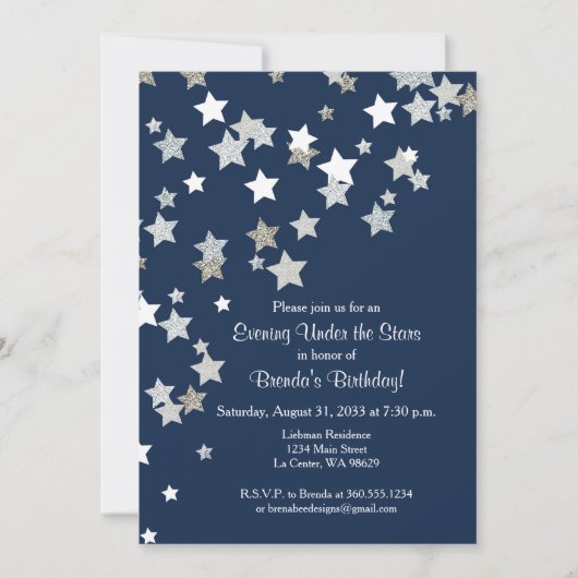 Abend unter den Sternen mit Silberner Glitzer Einladung (Vorderseite)