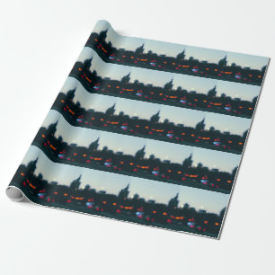 Abend Warschau: verschwommene Stadtbild-Silhouette Geschenkpapier
