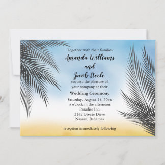 Abend Watercolor Palm Blätter Hochzeit Einladung