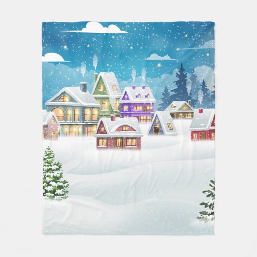 Abend-Winterdörferlandschaft mit schneebedeckter F Fleecedecke (Vorderseite)