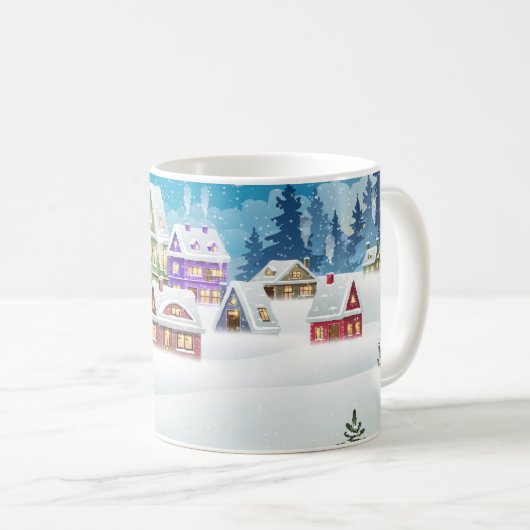 Abend-Winterdörferlandschaft mit schneebedeckter F Kaffeetasse (VorderseiteRechts)