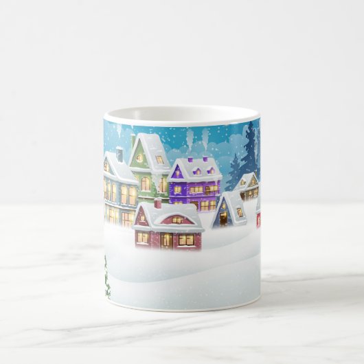 Abend-Winterdörferlandschaft mit schneebedeckter F Kaffeetasse (Mittel)