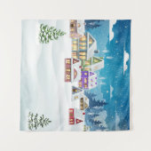 Abend-Winterdörferlandschaft mit schneebedeckter F Wandteppich (Vorderseite (Horizontal))