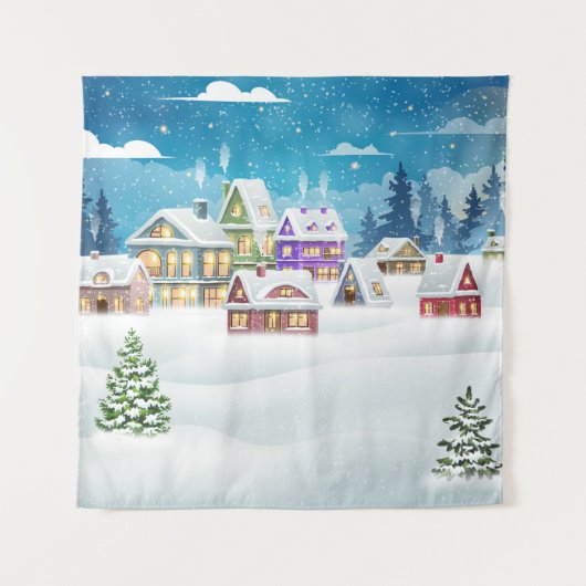 Abend-Winterdörferlandschaft mit schneebedeckter F Wandteppich (Vorderseite)