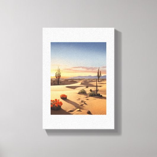 Abenddämmerung: goldener Sand, orange Sonne, wider Leinwanddruck (Vorderseite)