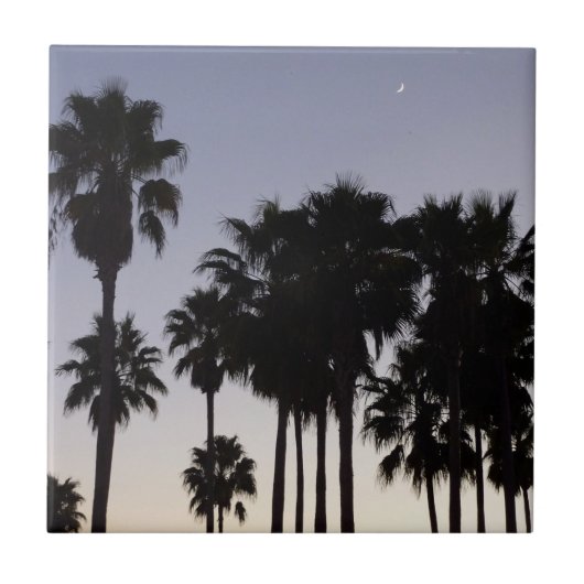 Abenddämmerung mit tropischen Palmen Fliese (Vorderseite)