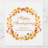 Abendessen am Erntedank. Herbstkranz Weinetikett (Einzelnes Label)