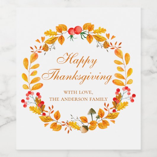 Abendessen am Erntedank. Herbstkranz Weinetikett (Einzelnes Label)