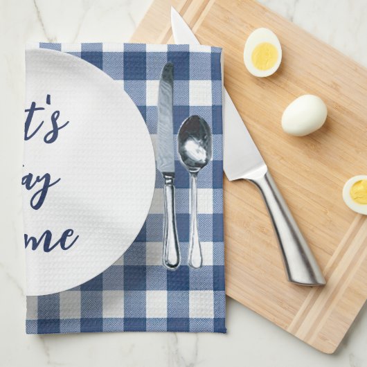 Abendessen auf Blue Gingham Geschirrtuch (Viertel Falte)