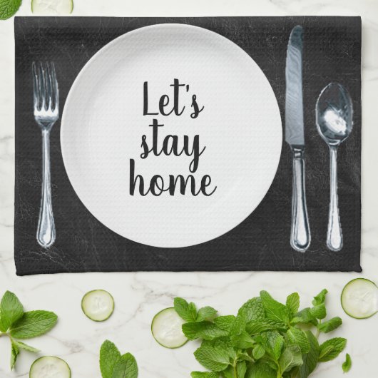 Abendessen auf schwarzem Leder Geschirrtuch (Gefaltet)