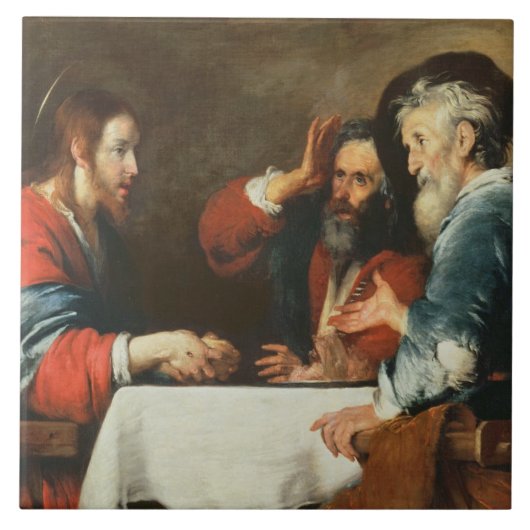 Abendessen bei Emmaus (Öl auf Leinwand) 2 Fliese (Vorderseite)