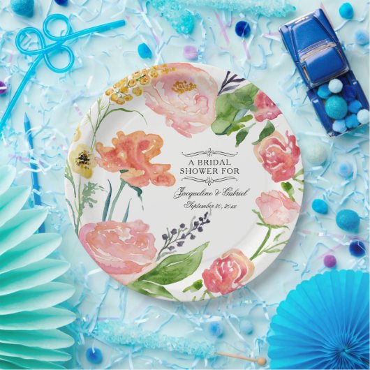 Abendessen Brautparty Moderne Wasserfarben Rose Pappteller (Party)