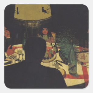 Abendessen durch Lamplight, 1899 Quadratischer Aufkleber