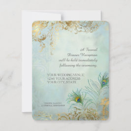 Abendessen Empfang Peacock Feathers Elegante Hochz Einladung