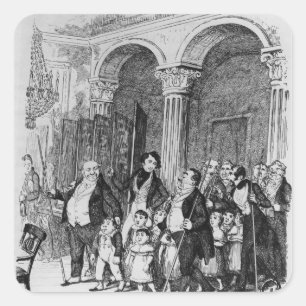 Abendessen, Illustration aus "Skizzen von Boz" Quadratischer Aufkleber