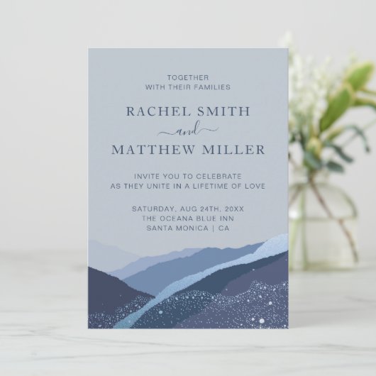 Abendessen in den Bergen blauer Staub Einladung (Stehend Vorderseite)