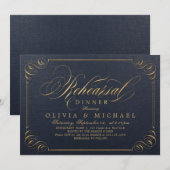 Abendessen in der Probe Navy mit Goldkalligraphie Einladung (Vorne/Hinten)