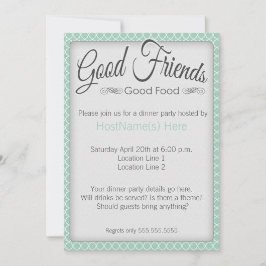 Abendessen in Party Einladung (Vorderseite)