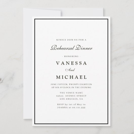 Abendessen in Schwarz-Weiß-Probe Einladung (Vorderseite)
