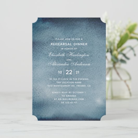 Abendessen mit blauer Probe. Moderne Wasserfarbenf Einladung (Stehend Vorderseite)