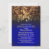 Abendessen mit Blautönen und goldenen Proben Einladung (Vorderseite)