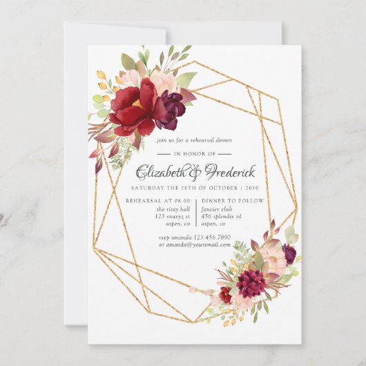 Abendessen mit geometrischer Probe in Marsala und Einladung (Vorderseite)