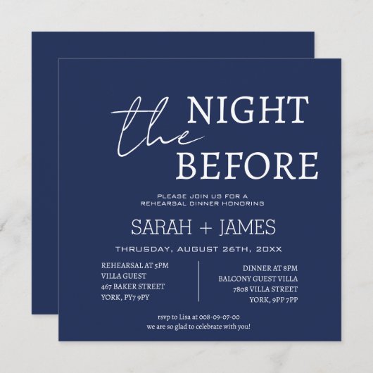 Abendessen mit Minimalistischer Probe am Hochzeits Einladung (Vorne/Hinten)