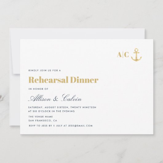 Abendessen mit moderner nautischer Probe Einladung (Vorderseite)