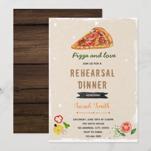 Abendessen mit Pizza Probe Einladung (Vorne/Hinten)