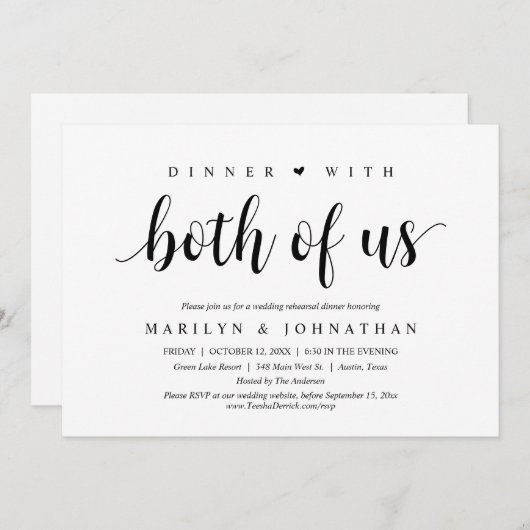 Abendessen mit uns beiden, Hochzeit Probe Party Einladung (Vorne/Hinten)