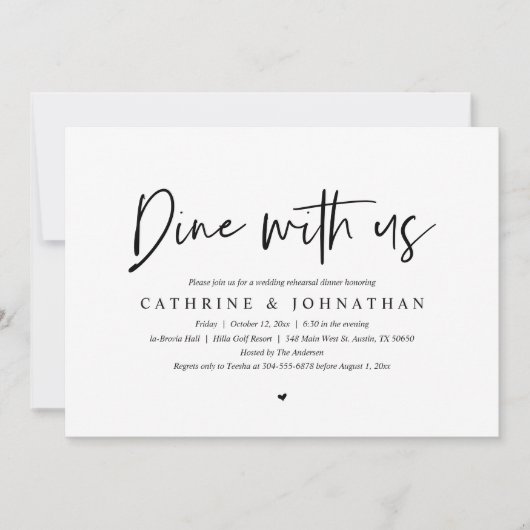 Abendessen mit uns, Hochzeit Probe Dinner Einladung (Vorderseite)