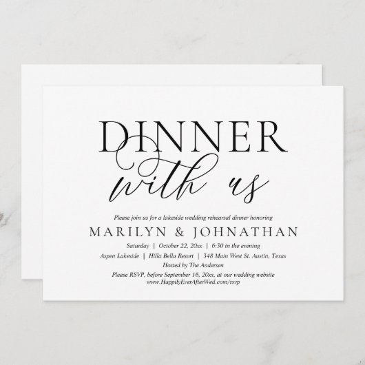 Abendessen mit uns, Hochzeit Probe feiern Invi Einladung (Vorne/Hinten)
