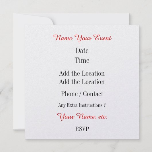 Abendessen Party/Besondere Anlass Einladung - SRF (Rückseite)