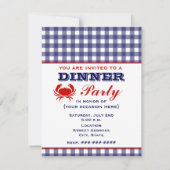 Abendessen Party Blue Gingham & Crab Einladung (Vorderseite)