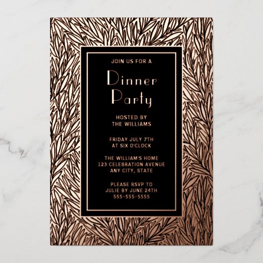 Abendessen Party Einladung Botanisches Schwarzes R (Vorderseite)