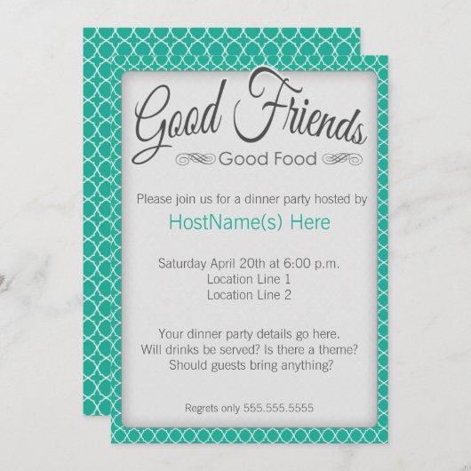 Abendessen Party Einladungen im Emerald (Vorne/Hinten)